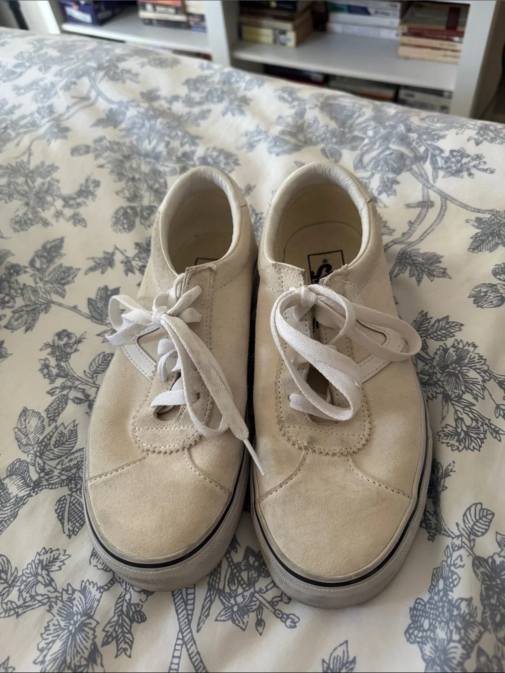 Vans Cream Suede Low-Top Lace-Up Sneakers